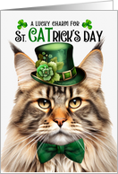 Brown Tabby Maine Coon Cat Funny St CATrick’s Day Lucky Charm card