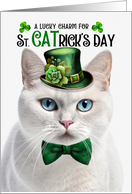 White Shorthair Cat Funny St CATrick’s Day Lucky Charm card