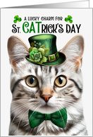 Silver Tabby Cat Funny St CATrick’s Day Lucky Charm card