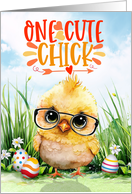 One Cute Chick Cute Easter Chick in Glasses with Eggs card