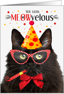 Black Fluffy Cat MEOWvelous Birthday card