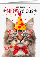 Tri Color Fluffy Tabby Cat MEOWvelous Birthday card