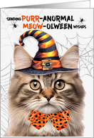 Fluffy Tricolor Tabby Halloween Cat PURRanormal MEOWolween card