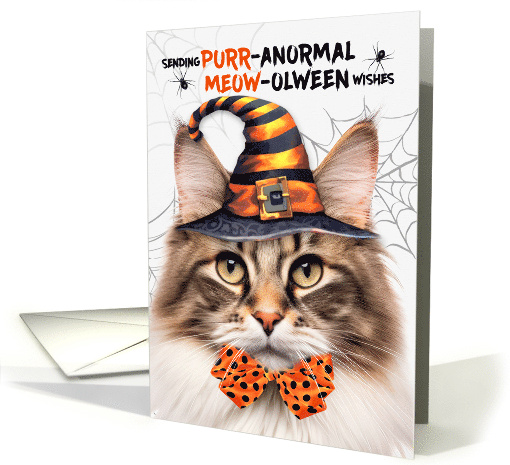 Brown Norwegian Forest Halloween Cat PURRanormal MEOWolween card