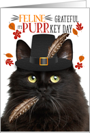 Black Fluffy Thanksgiving Cat Feline Grateful for PURRkey Day card