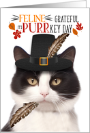 Black and WhiteThanksgiving Cat Feline Grateful for PURRkey Day card