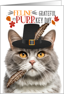 Gray and White Marble Thanksgiving Cat Grateful PURRkey Day card