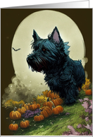 Dog Halloween with Scottish Terrier in Pumpkin Patch card