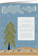 Loss of Pet Rainclouds Rocks Evergreen Tree Graphic Illustration card