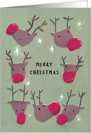 Merry Christmas Red Nosed Reindeers and Stars card