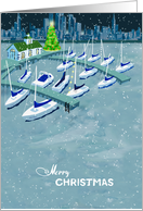 Marina Christmas Tree Lit the Harbor Boats as it Snows card