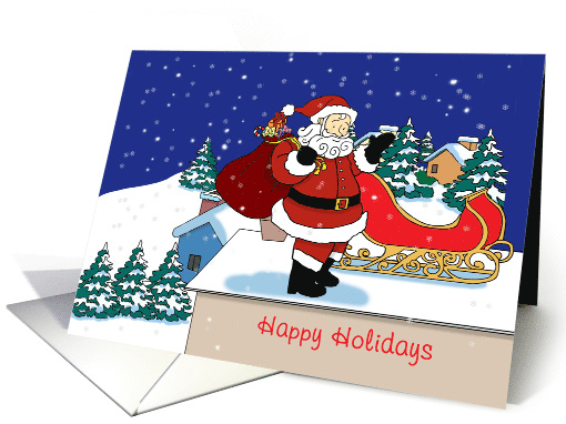 Happy Holidays Santa on roof top card (1792832)