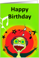 Kids Crazy Alien Happy Birthday card