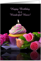 Niece Happy Birthday with Cupcake and Roses Pretty Custom Text card