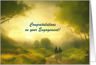 Congratulations on Your Engagement Couple Riding Horses Sunset Custom card
