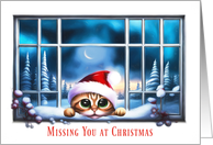Christmas Missing You Holiday with Cute Cat in Window and Snow Moon card