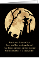 Halloween Witch Graveyard Owl Cat Ravens and Moon Cute Poem card