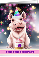 6th Birthday Cute Hippo with Fun Glitter and Cupcake Cute 6 Years Old card