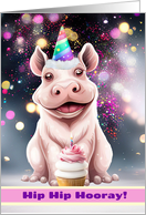 Happy Birthday for Kids with Cute Hippo and Cupcake Festive card