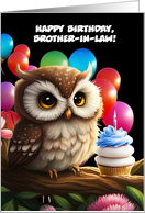 Brother in Law Happy Birthday Owl Cupcake and Balloons Custom card
