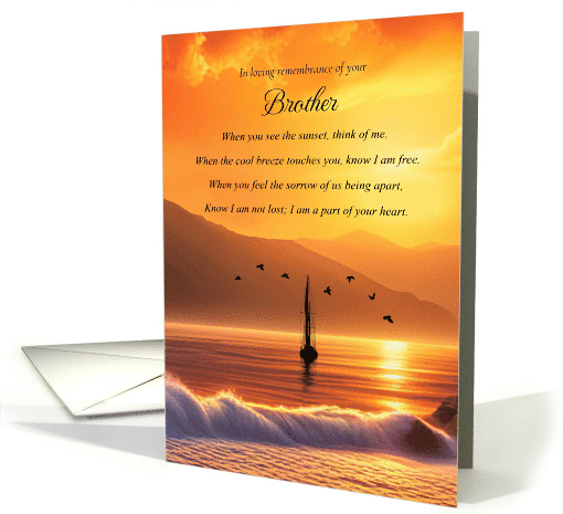 Brother Anniversary of Passing Sailboat and Ocean Remembrance card