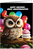 Great Granddaughter Happy Birthday Cute Owl and Balloons Custom card