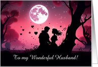 Husband Happy Valentine’s Day with Couple in the Moonlight Custom card
