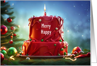 Christmas Birthday with Red Cake and Candle Customizable card