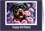 Happy Birthday Darling Rottweiler Puppy in the Flowers with Butterfly card