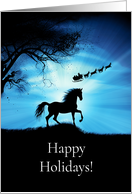 Happy Holidays Christmas with Horse Watching Santa and Sleigh card