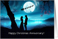 Anniversary on Christmas Custom Text With Couple in Moonlight Santa card