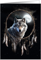 Dreamcatcher Native American Inspired Wolf and Moon Blank Note card