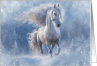 Christmas Seasons Greetings with Horse in Snow Flowing Mane card