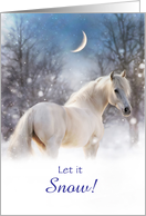 Christmas Holiday Horse in the Snow Pretty with Crescent Moon Custom card