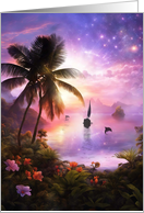 Birthday Sailboat Palm Trees Tropical Paradise Beach Flowers Dolphins card