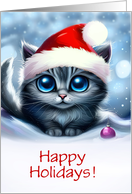 Christmas Holidays with Cute Cat and Santa Hat Ornament Custom card