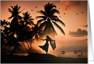 Friend Hello Aloha Tropical Paradise Palm Trees Sunset Dancer Dolphins card