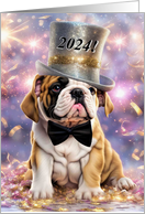 New Year English Bull Dog with Tie and Hat Happy 2024 card