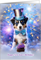 New Year’s Day Birthday Cute Australian Shepard Dog and Cupcake card