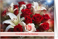 Mother Valentines Day Card with Roses and Lilies Customizable card