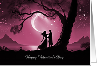 Valentines Day with Cute Fantasy Couple Dancing Moon Hearts Custom card