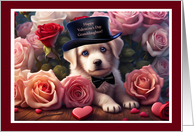Granddaughter Happy Valentine’s Day with Cute Puppy in Roses Hearts card