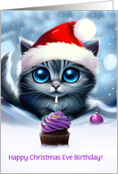 Christmas Eve Birthday Cute Kitten Purple Cupcake Custom Text card