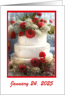 Wedding Congratulations January Wedding Custom Date with Cake Flowers card