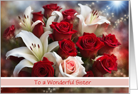 Sister Happy Valentines Day with Beautiful Bouquet of Flowers Custom card