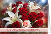 Niece and Husband Happy Anniversary with Beautiful Flowers Custom card