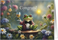 Congratulations Totally Awesome Cute Frog Toad with Wine card