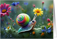 Hello Cute Snail and Flowers Snail Mail to Say Hello card
