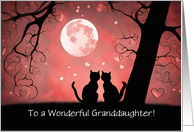 Granddaughter Happy Valentines Day Cute Cats Moon Customizable card