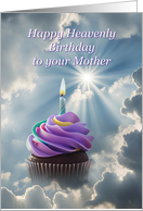 Mother Heavenly Birthday in Remembrance with Clouds and Candle Cupcake card